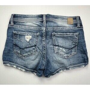 BKE Buckle Stella Low Rise Jean Shorts 27 Distressed Embroidered 2010s Y2K Denim